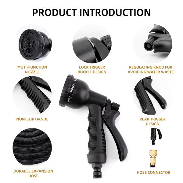 3x Expandable Garden Hose set with 8 pattern spray nozzle