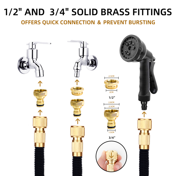 3x Expandable Garden Hose set with 8 pattern spray nozzle