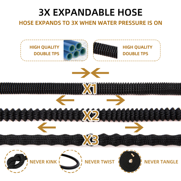 3x Expandable Garden Hose set with 8 pattern spray nozzle