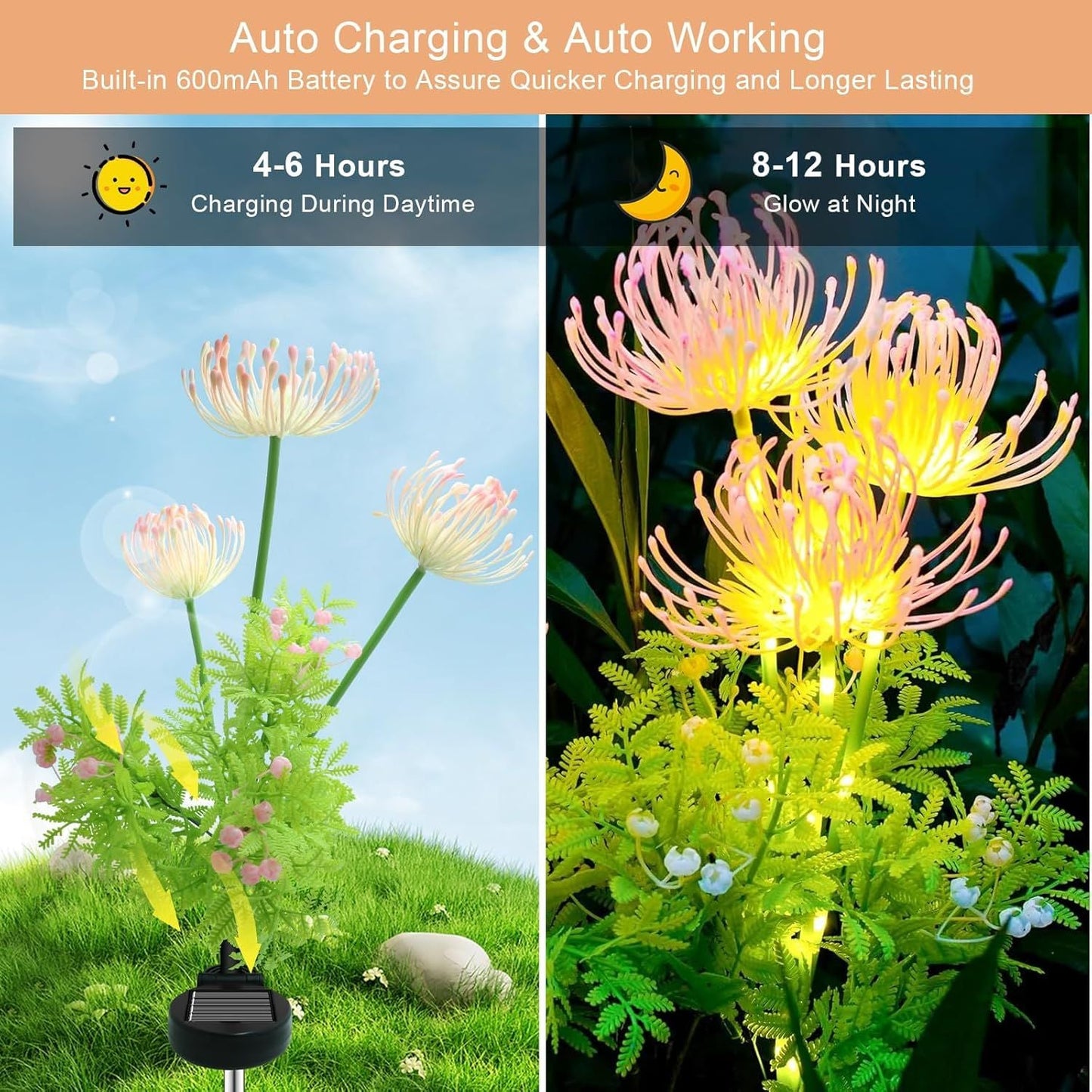 Solar Flower Lights Outdoor Waterproof for Yard & Pathway Decor