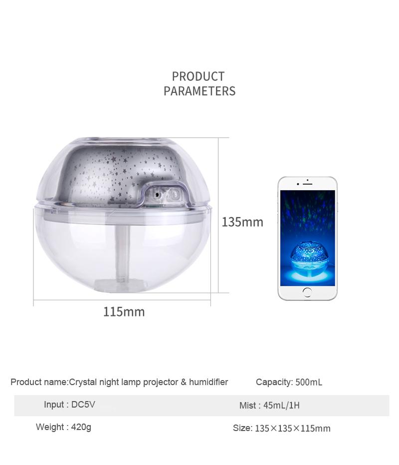 USB Crystal Night Lamp Humidifier | 500ml Aroma Diffuser